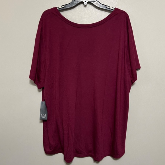 Ana Women's Blouse 3X Maroon Burgundy Short Sleeve Popover Feminine Stretch Top - Picture 2 of 7